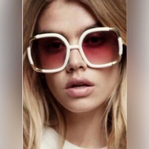 Vintage 70’s Disco Ted Lapidus Paris Oversize Cream Gold oversized  Sunglasses